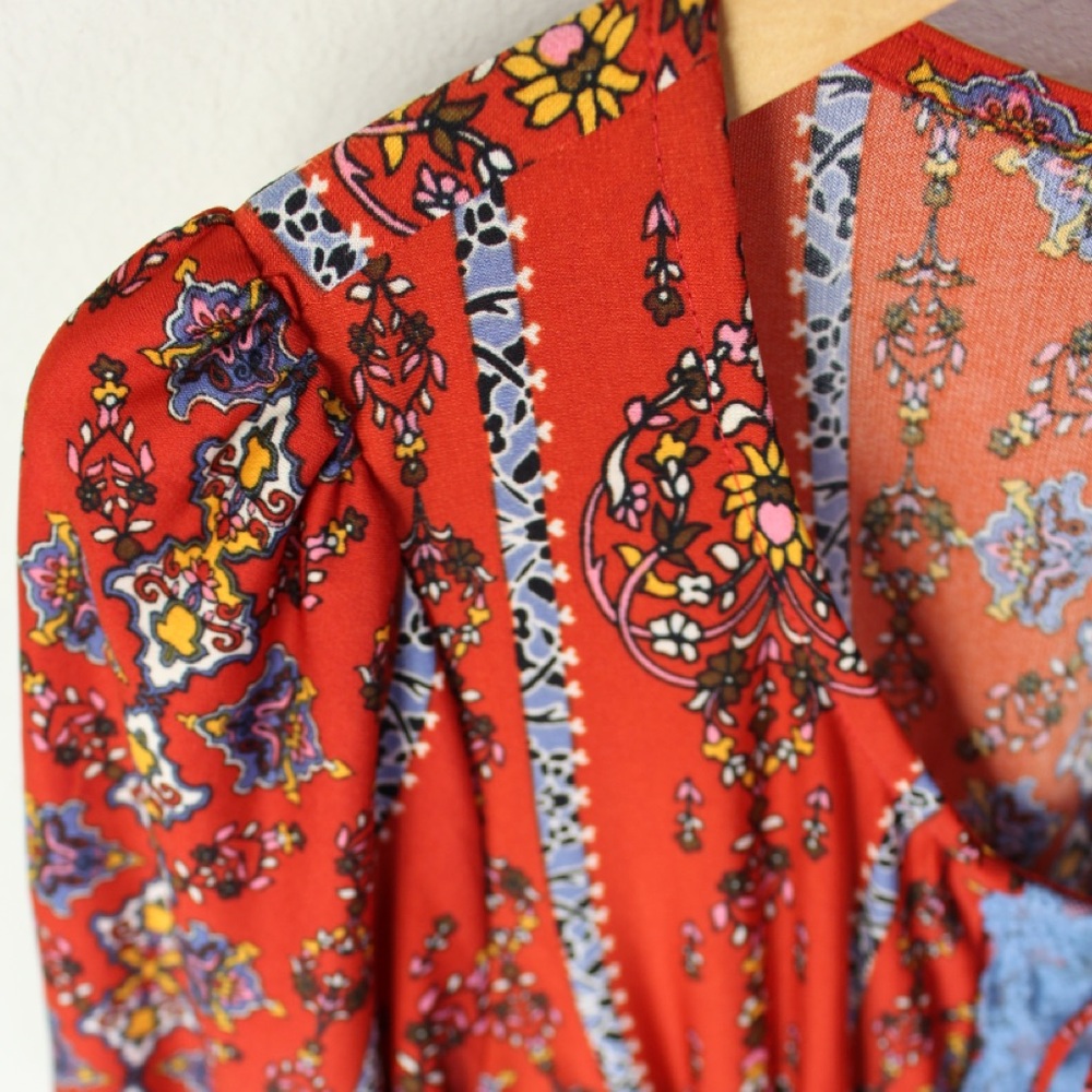 ONE WORLD Bohemian Mixed Floral Tribal Print Midi Dress - Picture 10 of 17